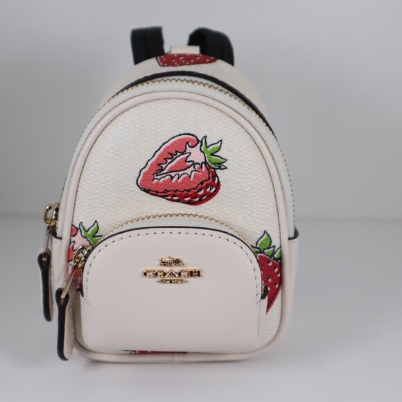 Coach Mini Court Backpack Bag Charm with Strawberry Print CAO93 NWT - Picture 2 of 6